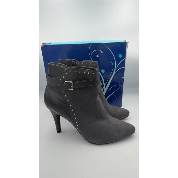 Rouge Gray Suede Ankle Boots Women’s Size 10 – Studded Heels with Buckle Strap - Picture 1 of 9